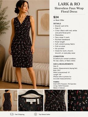 Lark & Ro Floral Faux Wrap Dress – Size 8